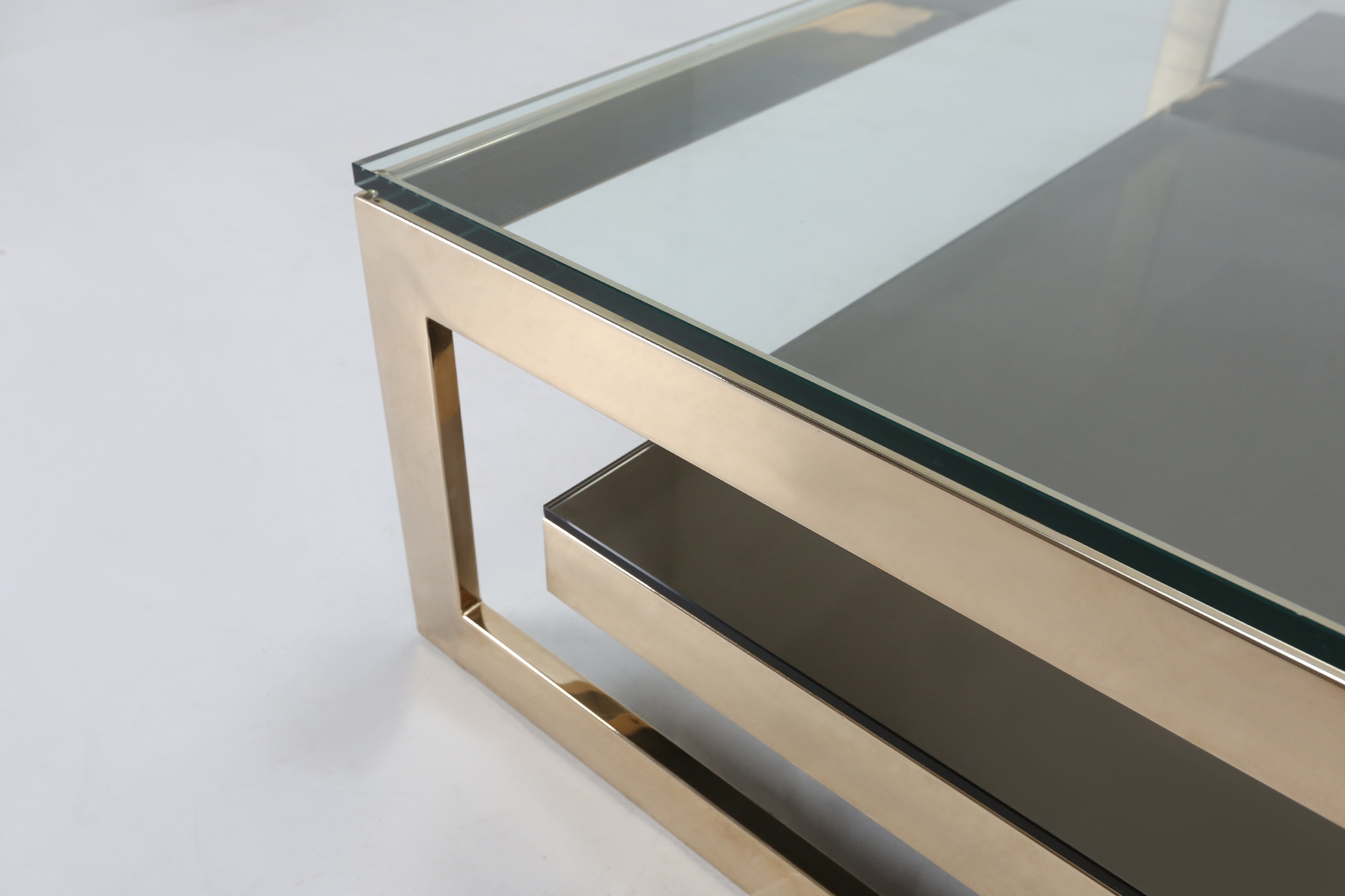 23 kt gold leaf G-shaped coffee table by Belgo Chrome